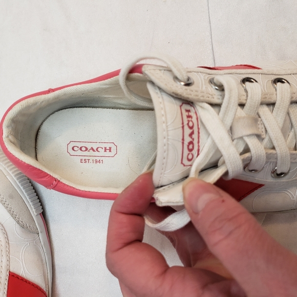 COACH Cady Canvas White Red Pink Tennis Shoe Sneaker Size 9 - Picture 2 of 8